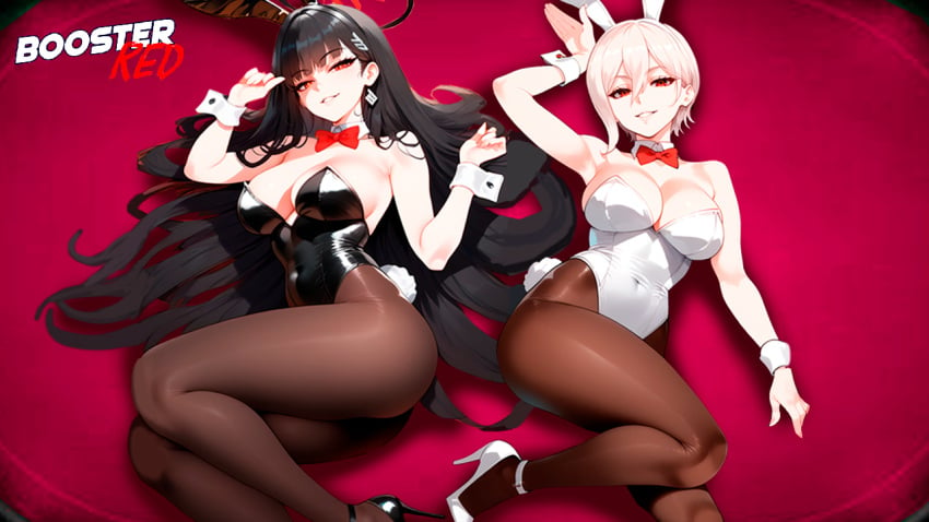 ai_generated alice_nakiri ass blue_archive boosterred99 bowtie bunny_tail casino fake_animal_ears food_wars large_breasts leotard nakiri_alice pantyhose playboy_bunny playboy_bunny_leotard rabbit_ears rio_(blue_archive) rio_tsukatsuki_(blue_archive) seductive seductive_look seductive_smile sexy_pose shokugeki_no_souma stable_diffusion