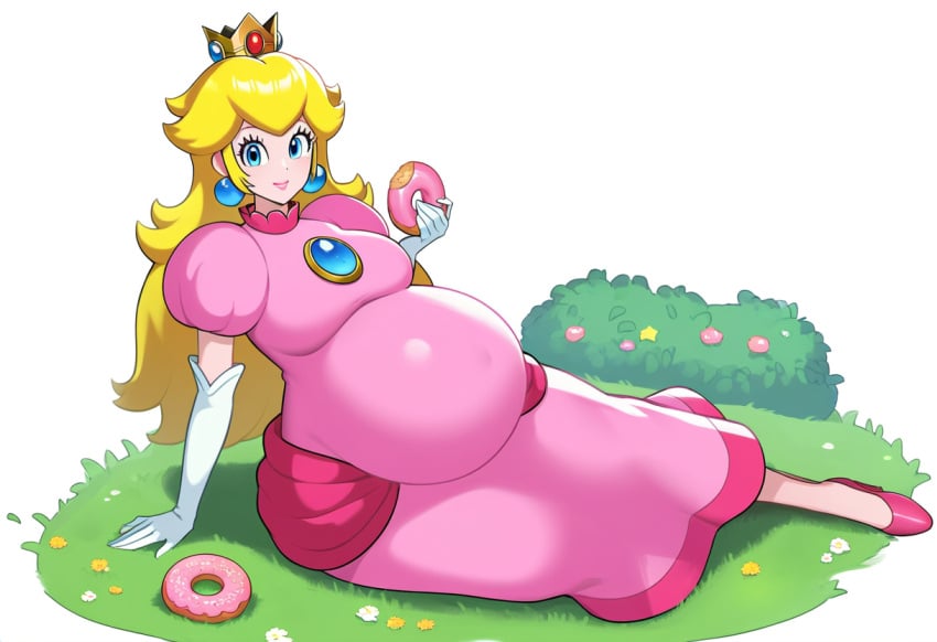 ai_generated belly belly_expansion big_belly blonde blonde_female blonde_hair mario_(series) nintendo princess_peach super_mario_bros.