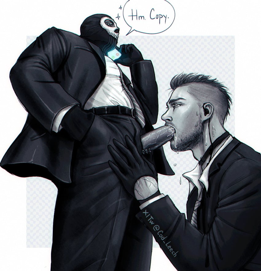 blowjob call_of_duty cod_leech gay ghost_(modern_warfare_2) john_mactavish male male_only mask masked masked_male office_clothing oral oral_penetration oral_sex simon_riley soap_(modern_warfare_2) suit suit_and_tie suit_jacket