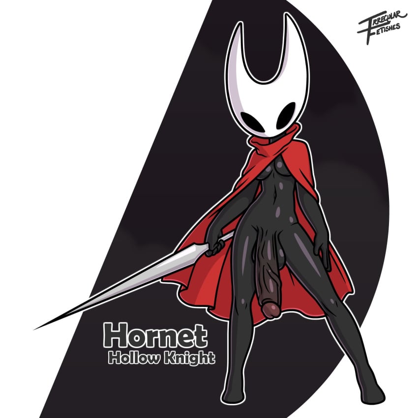 1futa balls black_skin bottomless breasts clothed clothing erection futa_only futanari hollow_knight hornet_(hollow_knight) huge_cock humanoid humanoid_penis irregular_fetishes mostly_nude penis solo standing testicles