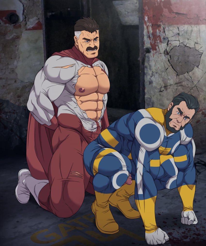 balls bara beard boner costume erection erection_under_clothes facial_hair gay invincible male male_only moustache muscles muscular nolan_grayson omni-man penis ripped_clothing ryans the_immortal