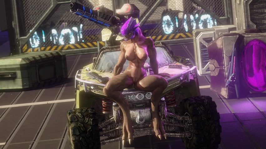 16:9 alien armor bravo44_(artist) breasts female halo_(series) headgear helmet hi_res microsoft nipples nude rookie425 sangheili science_fiction sitting_on_car smile smiling_at_viewer solo spread_legs spreading vehicle widescreen xbox_game_studios yellow_eyes