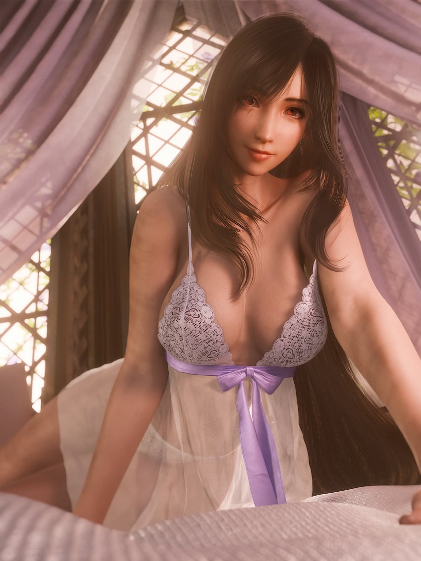 brown_eyes brown_hair dress final_fantasy_vii final_fantasy_vii_remake looking_at_viewer panties ria-neearts see-through tagme tifa_lockhart white_panties