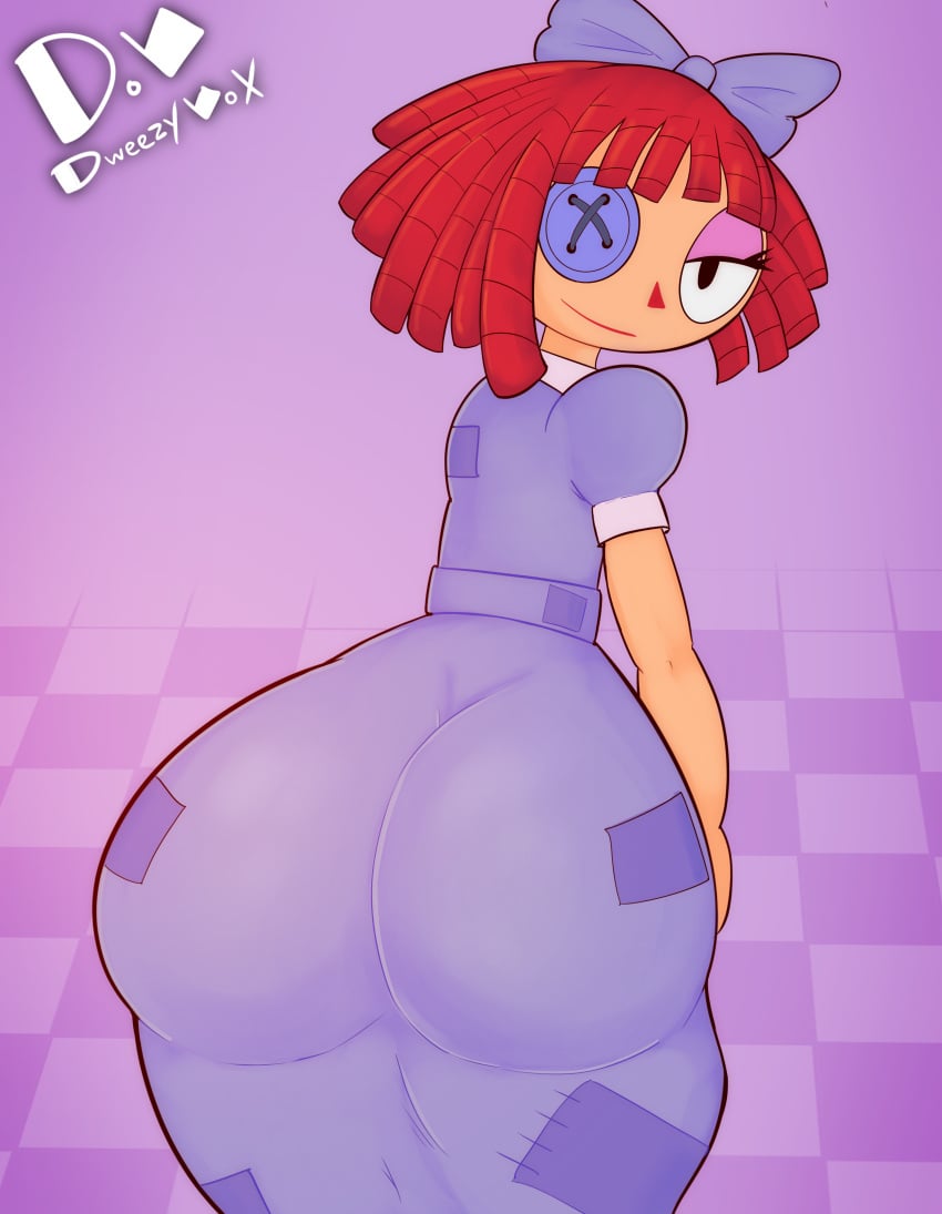 1girls 2024 ass ass_in_dress big_ass bubble_butt button_eyes clothing dat_ass doll_girl dress dweezyvox fat_ass female female_only huge_ass large_ass looking_at_viewer looking_back png ragatha_(the_amazing_digital_circus) red_hair solo the_amazing_digital_circus thick_ass thick_thighs wide_hips