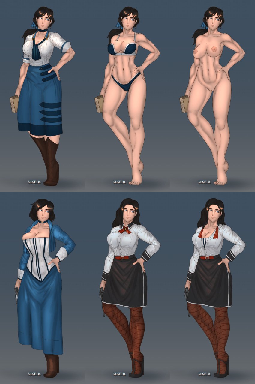 1girls 2d bioshock bioshock_infinite busty elizabeth_comstock female female_focus female_only full_body hourglass_figure image_set unop wide_hips