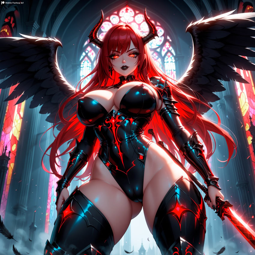 1female 1girls ai_generated ass bangs belly_button big_ass big_breasts black_wings blush blushing_at_viewer boob breasts child_bearing_hips church curvy curvy_female curvy_figure dark_aura demon demon_girl demon_horns devil devil_horns dominatrix fallen_angel fantasy female femdom fire_eyes horn horns horny huge huge_ass innie_belly_button light-skinned_female long_hair looking_at_viewer morrigan_(stblfantasy) navel original pale-skinned_female patreon presenting_breasts princess red_eyes red_hair sadistic sensual sexually_suggestive sexy shiny_skin solo solo_female solo_focus stable_diffusion stblfantasy suggestive thick thick_thighs thighs toned toned_body toned_female very_long_hair voluptuous voluptuous_female warrior window