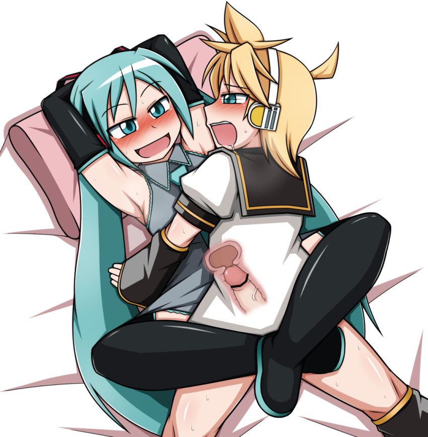 black_thighhighs blue_eyes blue_hair blush censored clothed_sex clothing female hatsune_miku kagamine_len leg_lock long_hair open_mouth penetration penis sex spread_legs thighhighs uterus vagina vaginal_penetration vocaloid x-ray yagen_sasami zettai_ryouiki