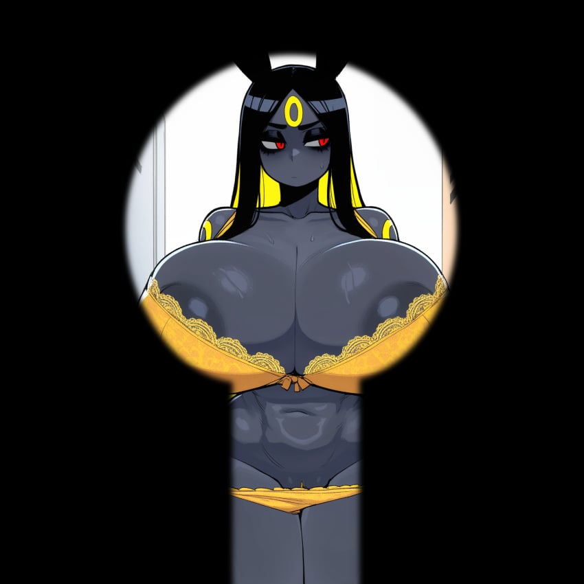 1girls ai_generated anthro big_ass big_breasts bow bow_bra bra curvaceous curvy curvy_figure female female_only huge_ass huge_breasts nintendo panties pokemon pokemon_(species) solo thick_thighs umbreon underwear voluptuous voluptuous_female wide_hips yellow_bra yellow_panties