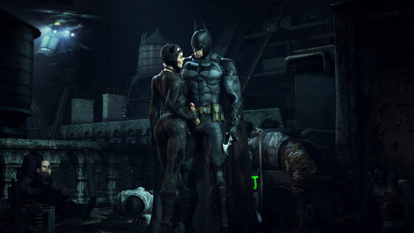 3d batman batman:_arkham_city batman:_arkham_knight batman_(series) bruce_wayne catwoman catwoman_(arkham) catwoman_(arkham_knight) dc dc_comics female handjob ktsfm male oswald_cobblepot public selina_kyle tagme the_penguin