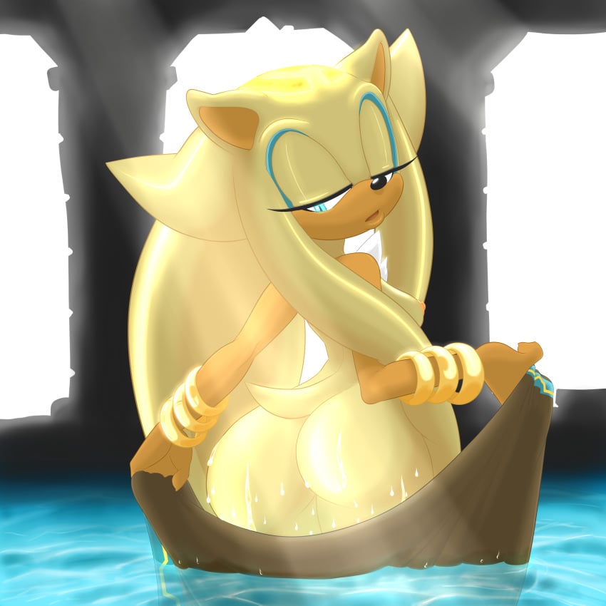 anthro areola ass bathing blue_eyes bracelet breasts female furry furry_only gold_the_tenrec jewelry nipples nude partially_submerged ravnic ravrous solo sonic_(series) sonic_the_hedgehog_(archie) sonic_the_hedgehog_(comics) wet