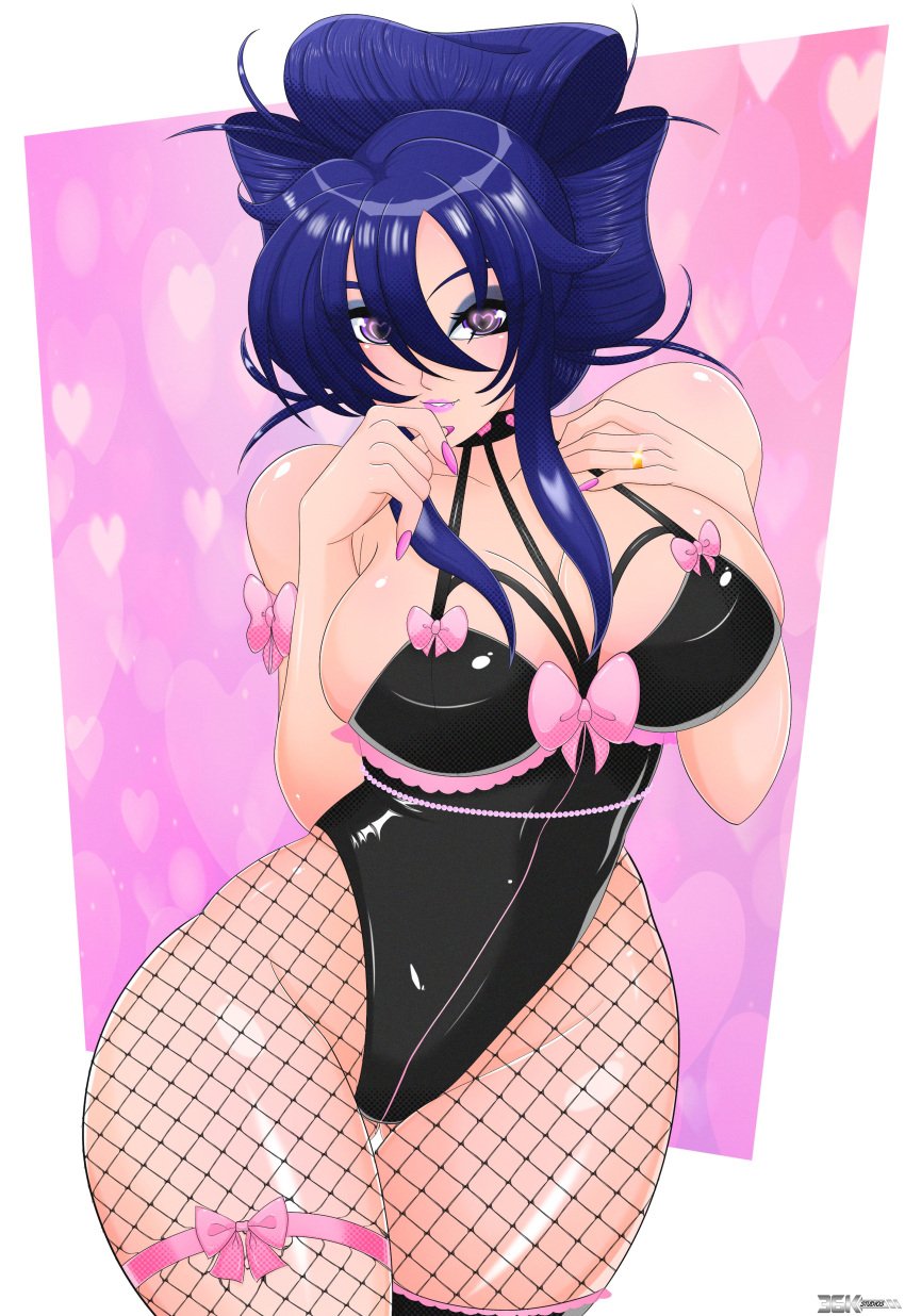 1girls artist_request blue_hair bunnysuit fishnets leotard looking_at_viewer tagme thick_thighs wide_hips