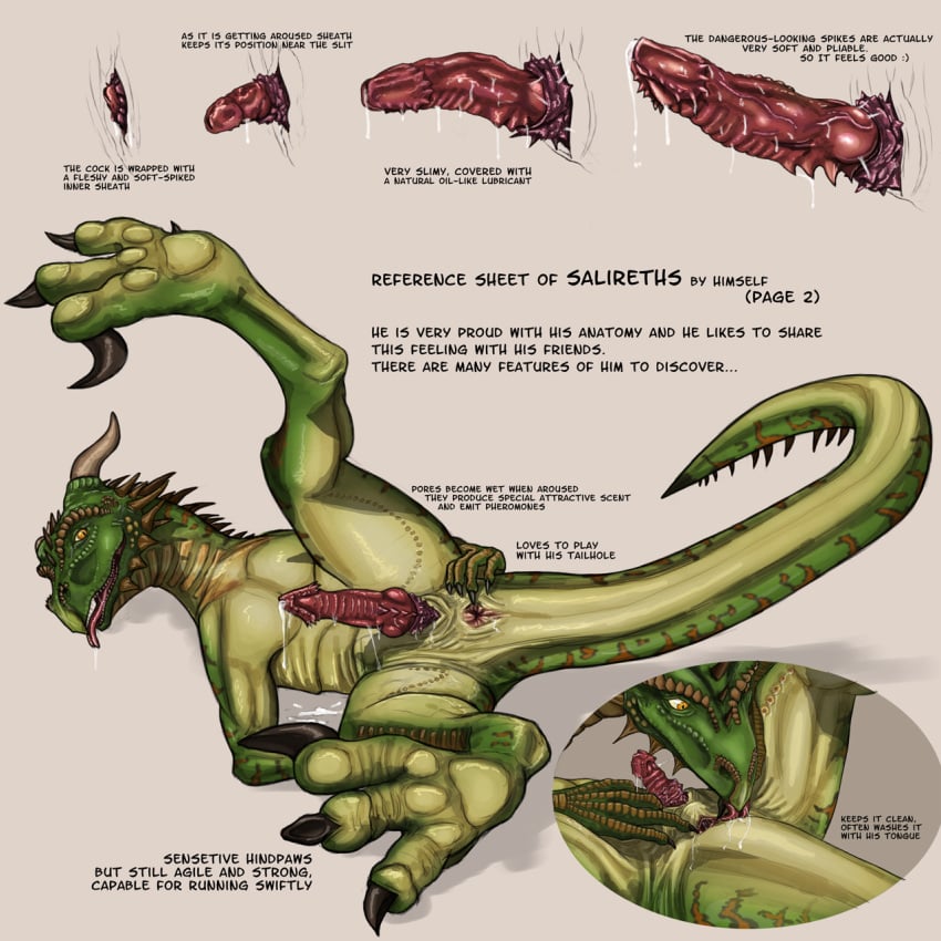 1boy anal anal_masturbation animal_genitalia anus ass autoanilingus claws cum cum_inside dragon english_text erection feral gaping gaping_anus genital_slit horn licking looking_at_viewer lying male male_only masturbation model_sheet nude open_mouth oral original_character penis reptile rimjob salireths saliva scales scalie sex simple_background slimy slit smile solo spread_legs spreading text tongue tongue_out