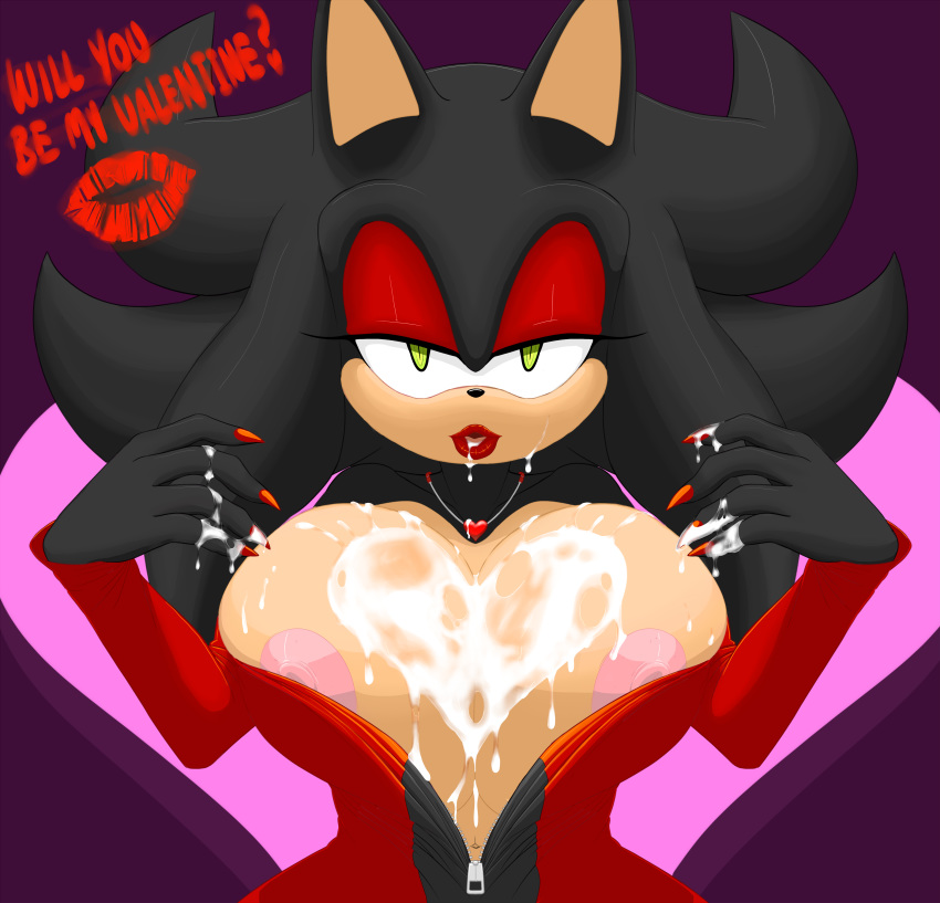 2015 anthro areola big_breasts breasts cleavage clothed clothing cum cum_on_breasts cum_on_face erect_nipples fan_character female heart hedgehog hi_res huge_breasts looking_at_viewer mammal messy nipple_slip nipples ravnic smile solo sonic_(series) var_(ravnic)