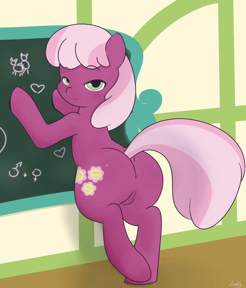 2015 anus ass bedroom_eyes board chalkboard cheerilee_(mlp) classroom cutie_mark earth_pony equine female feral friendship_is_magic green_eyes half-closed_eyes horse indoors looking_at_viewer mammal multicolored_hair my_little_pony pony pussy smile solo two_tone_hair zoarity