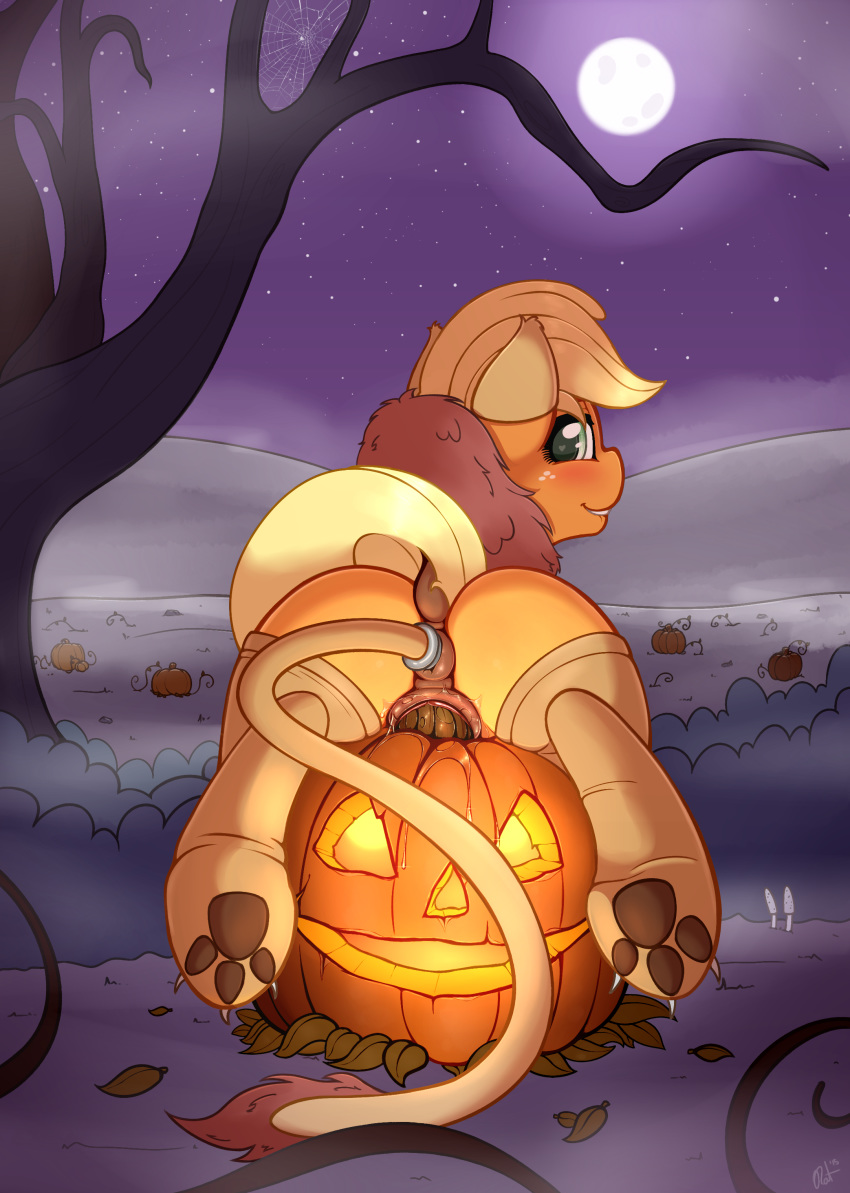 2015 anal anal_sex anus applejack_(mlp) double_penetration earth_pony equine female feral friendship_is_magic halloween holidays horse mammal my_little_pony penetration pony pumpkin pussy ratofdrawn vaginal_penetration vaginal_penetration