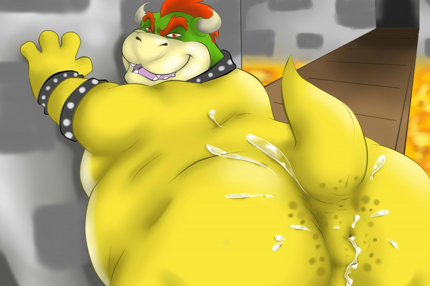 1boy anthro anus ass bowser chubby cum cum_in_ass cum_inside cum_leaking cum_on_ass fat indoors koopa looking_at_viewer looking_back male male_only mario_(series) nintendo scalie shadowkan666 solo super_mario_bros. tagme yaoi