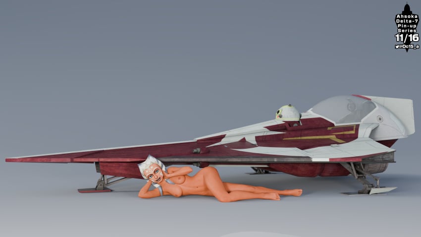 1girls 3d ahsoka_tano alien astromech_droid belly_button breasts clone_wars completely_nude completely_nude_female dc15-a feet female female_only fully_nude jedi jedi_padawan laying_down laying_on_ground naked nipples on_floor orange_body orange_skin pinup pinup_(style) pinup_girls pinup_pose simple_background solo spacecraft spaceship star_wars the_clone_wars:_season_one togruta