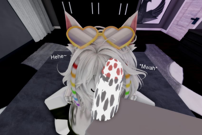 1boy 1girls 3d anthro bed bedroom big_breasts cat_ears catgirl cock_on_face dick_on_face female furry mal_(character) male male_on_female penis penis_on_face roblox roblox_avatar roblox_studio robloxian text white_fur white_hair