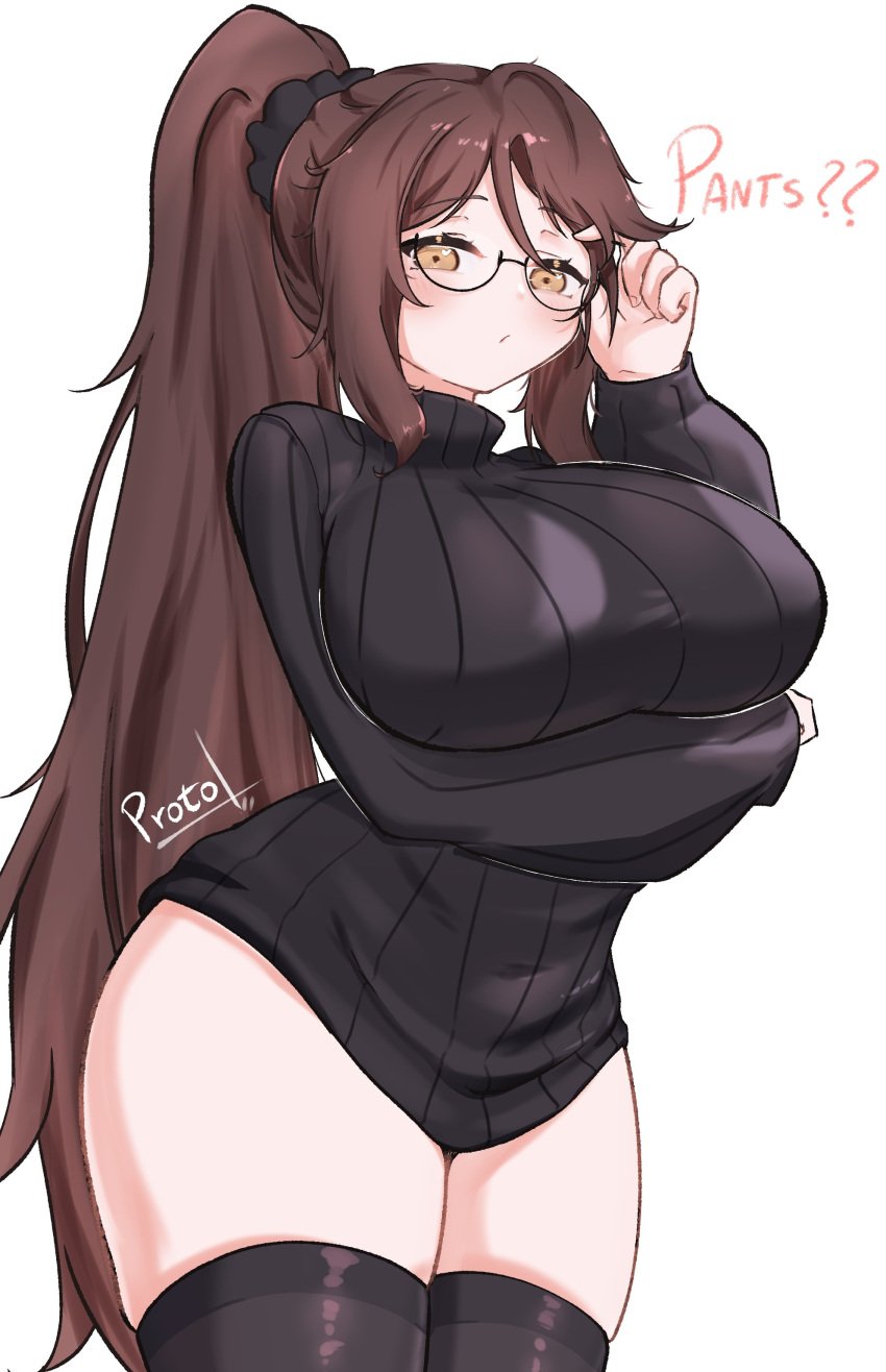 1girls blush brown_hair female female_only indie_virtual_youtuber long_hair not_porn p_protocoll sky_(skyaboveme) skyaboveme solo solo_focus thighs virtual_youtuber white_background