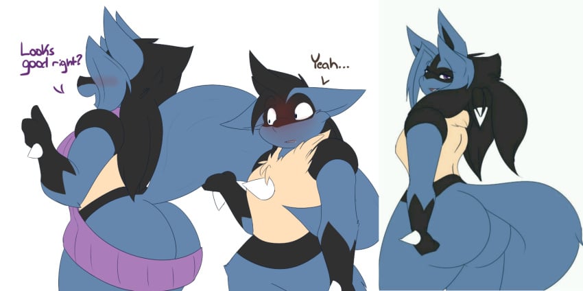 2d anthro ass big_ass blush breasts bubble_butt dewwydarts dewwydartz female flat_chest flat_chested fluffy_tail furry hands_on_ass hands_on_hips hourglass_figure huge_ass lucario may_(dewwydartz) pear_shaped pear_shaped_female pokemon pokemon_(species) tagme thick_thighs thumbs_up virgin_killer_sweater voluptuous voluptuous_female wide_hips