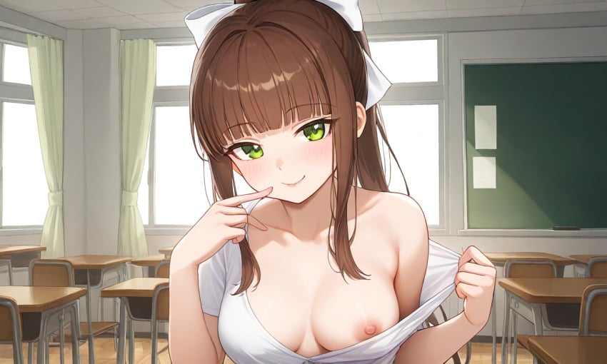 ai_generated doki_doki_literature_club dominant_female monika_(doki_doki_literature_club) seductive strip_tease