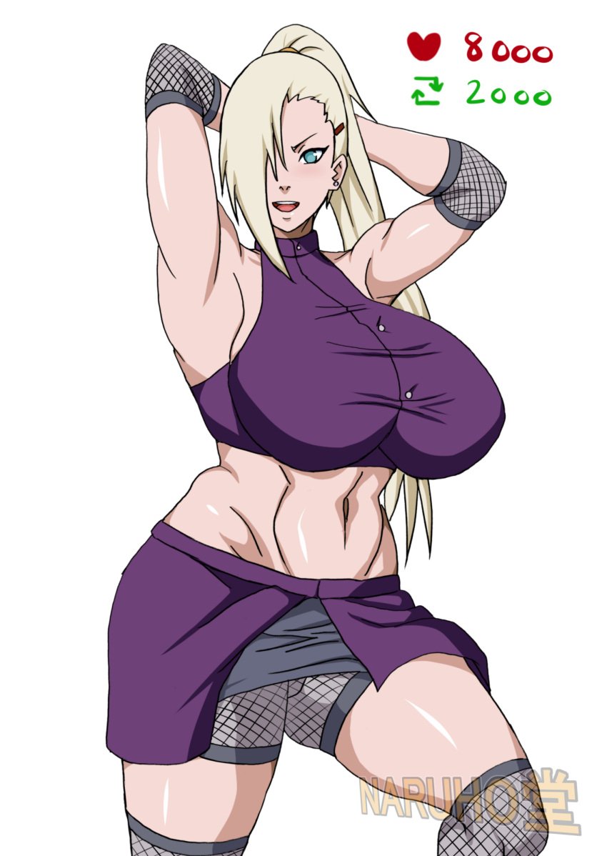 1female 1girls alternate_breast_size armpits blonde_female blonde_hair blue_eyes breasts_bigger_than_head clothed female female_only human ino_yamanaka light-skinned_female looking_at_viewer naruho naruto naruto_shippuden retweet_challenge solo solo_female tagme thick thick_thighs thighs voluptuous