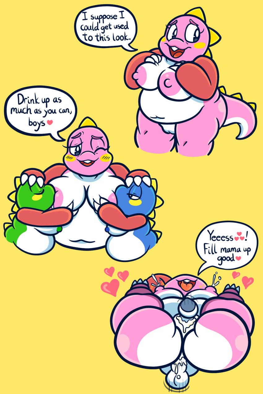 ahe_gao anal anal_sex areola ass balls big_belly big_breasts bob bob_(bubble_bobble) breast_feeding breasts brother brothers bub_(bubble_bobble) bubble_bobble bubble_dragon cum_inside dialogue double_penetration female heart incest lactating lactation milf mother mother_and_child mother_and_son nipple_sucking nipples nude orgasm overweight overweight_female overweight_male penis pussy scalie sex siblings sinribbons son vaginal_penetration