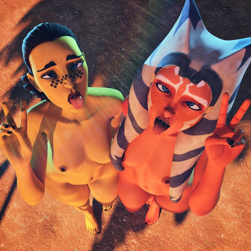 2girls 3d ahe_gao ahegao_face ahsoka_tano barriss_offee breasts female mirialan nipples nude open_mouth skywalkinace star_wars togruta tongue_out