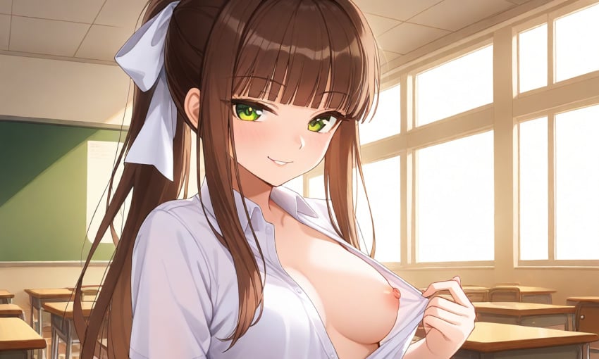 ai_generated doki_doki_literature_club dominant_female monika_(doki_doki_literature_club) seductive strip_tease