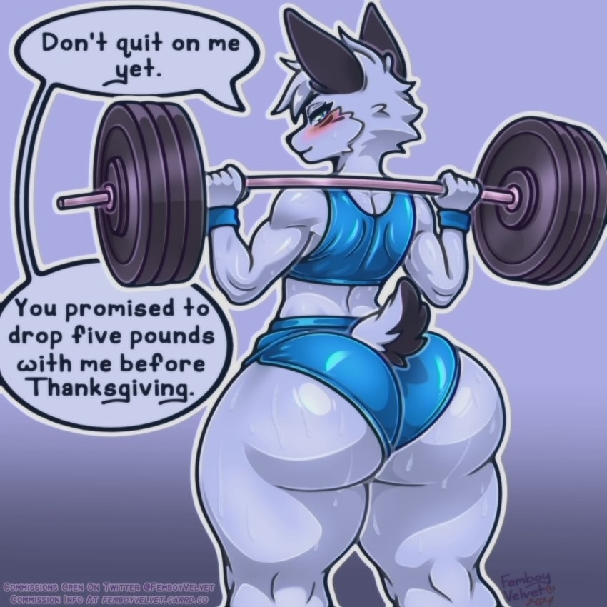 anthro bubble_butt femboy femboyvelvet fully_clothed furry large_ass shorts sweat thick_thighs tight_clothing wide_hips