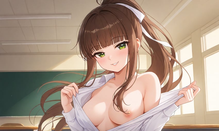 ai_generated doki_doki_literature_club dominant_female monika_(doki_doki_literature_club) seductive strip_tease