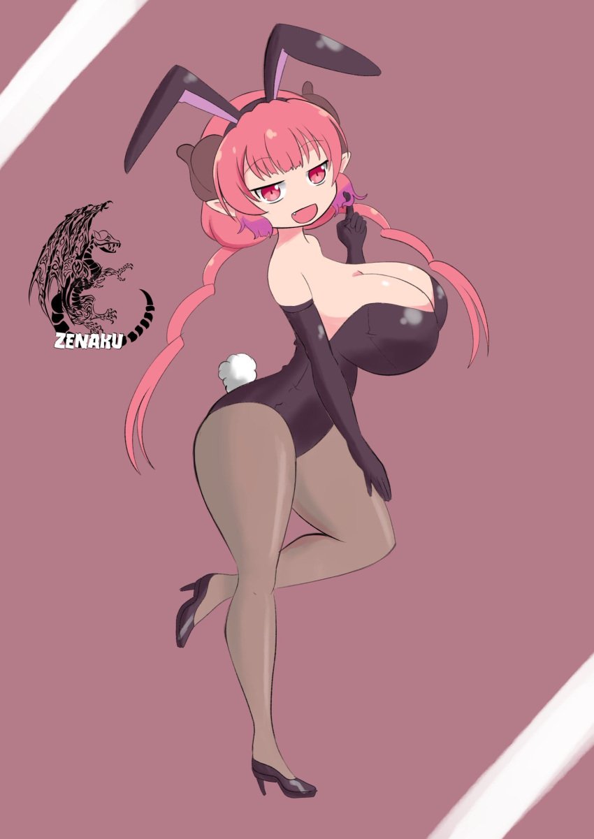 bunny_girl bunnysuit high_heels huge_breasts ilulu_(dragon_maid) ilulu_(maidragon) miss_kobayashi&#039;s_dragon_maid pink_eyes pink_hair shortstack stockings