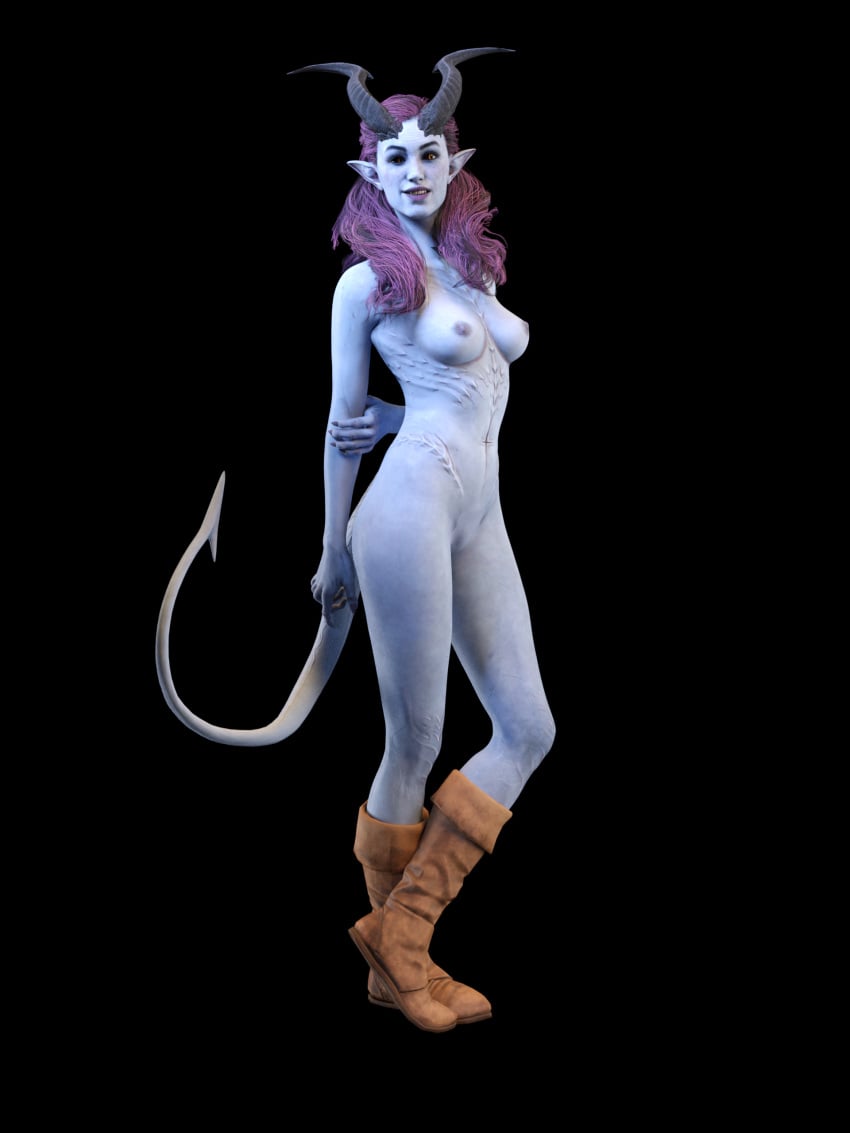 1girls 3d alfira alfira_(baldur's_gate) baldur's_gate baldur's_gate_3 blue_skin boots breasts dungeons_and_dragons horn long_hair medium_breasts naked naked_female nipples nude nude_female pointy_ears purple_hair purple_lipstick purple_nipples solo solo_female tail tiefling zeneox