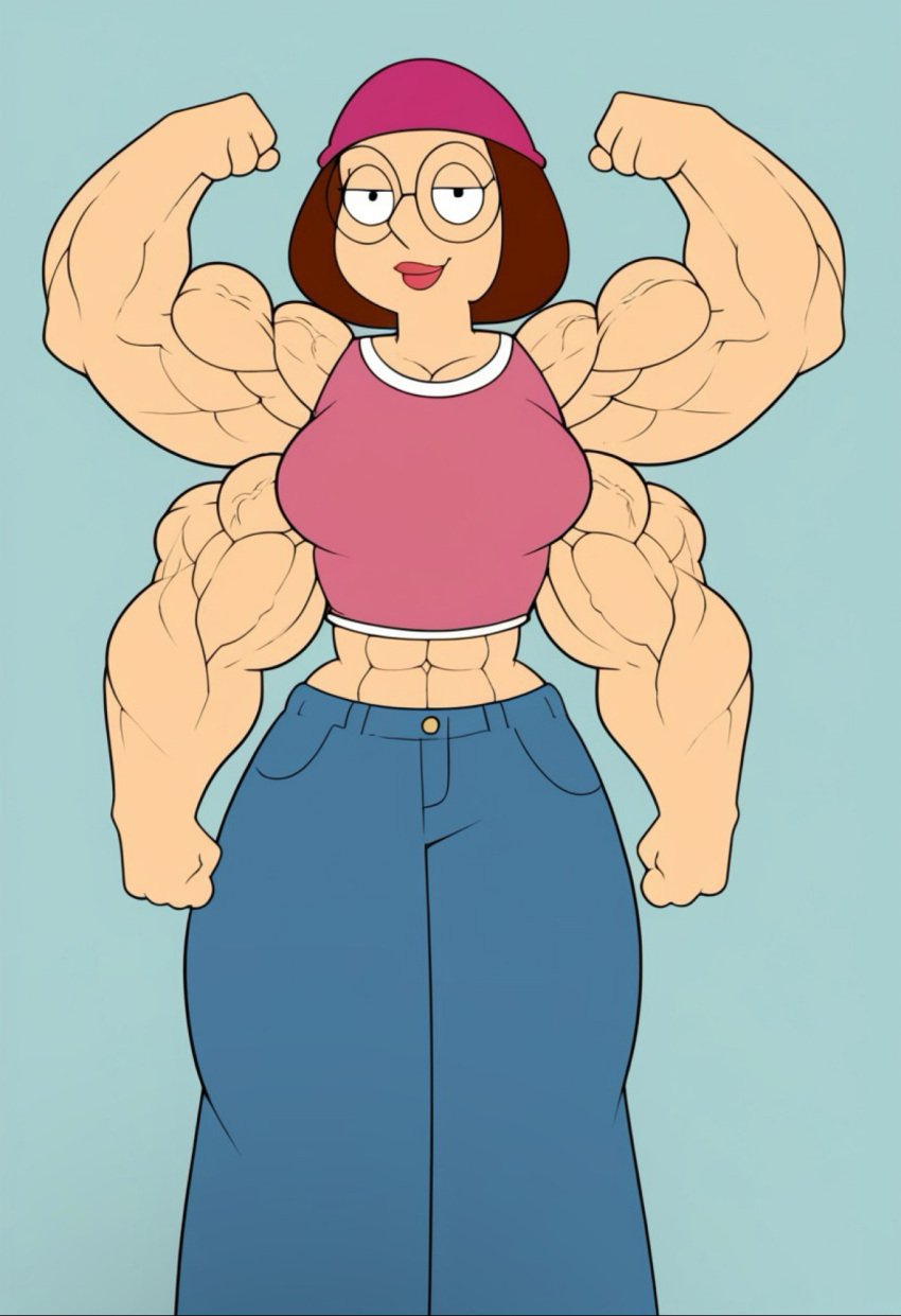 4_arms abs breasts ero-sennin family_guy glasses meg_griffin multi_arm multi_limb muscles muscular_female simple_background what