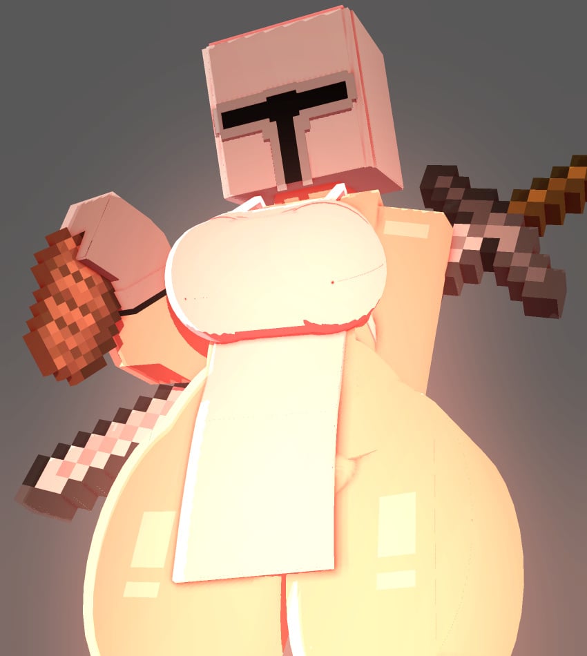 1girls 3d 3d_(artwork) apron apron_only big_breasts blush breasts coresvoid curvy curvy_body curvy_female curvy_figure digital_media_(artwork) female female_focus female_knight food hi_res hidden_eyes horny horny_female knight meat mine-imator minecraft nipples oc original_character pointy_teeth pussy shadow smooth_skin thick_thighs thigh_highs thighs wide_hips