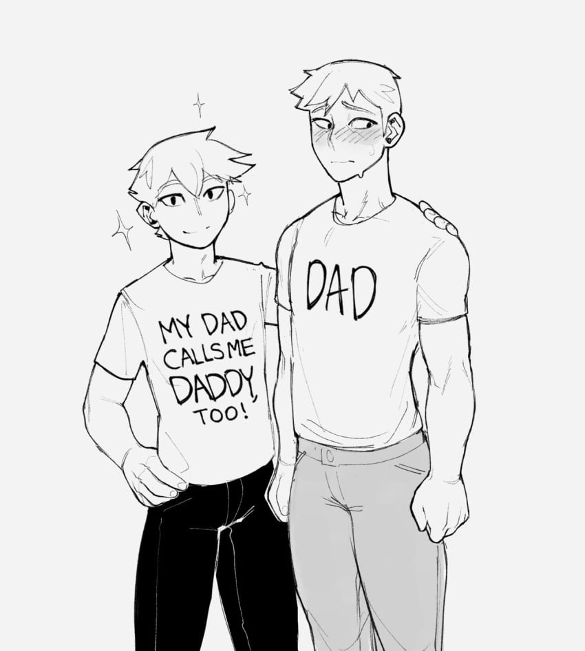 black_and_white cheesecrumbles dad_(cheesecrumbles) english_text gay implied_incest male male_only no_visible_genitalia son_(cheesecrumbles) yaoi