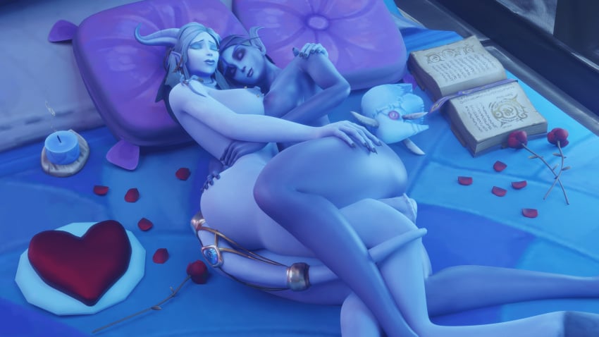 1futa ass_grab breasts chesaana cuddling curvy curvy_figure draenei draenei_futa female hooves horsecock hug navel purple_body purple_hair purple_skin romantic romantic_couple sleeping void_elf vylsia_ainzull world_of_warcraft