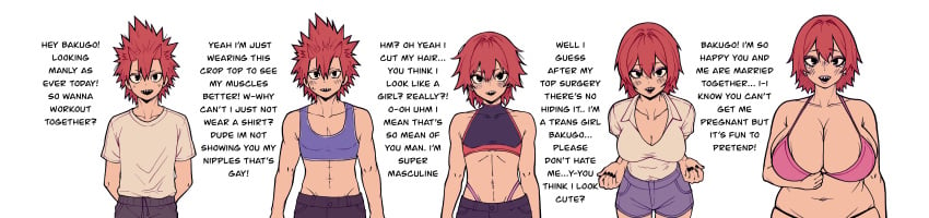 bakugou_katsuki bimbofication bra chubby crop_top cutting_hair eijirou_kirishima fat_ass genderswap_(mtf) guyfromliyue(artist) haircut huge_breasts katsuki_bakugou kinda_wholesome kirishima_eijirou married_couple mtf_crossgender mtf_transformation my_hero_academia red_hair roleplay rule_63 shirt shorts tight_clothes tight_clothing tight_shirt transformation transgender