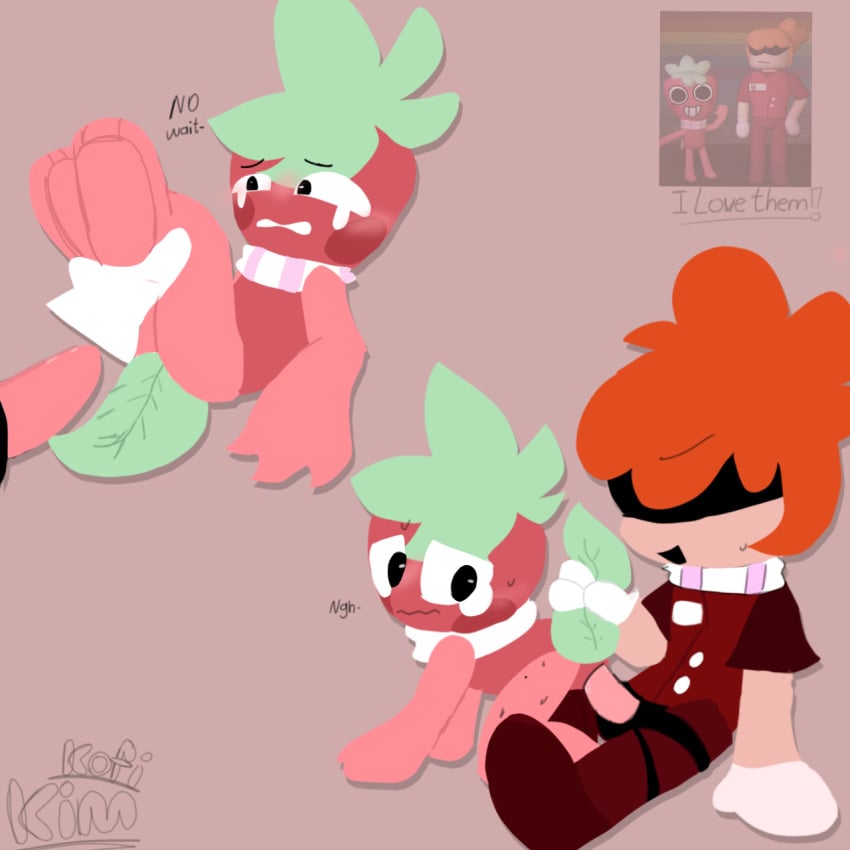 anthro before_and_after caretaker dandy's_world dandys_world enjoying_rape kim_kemartz leaf_hair leaf_tail pegging rape sam_mclaughlin_(dandy's_world) sam_x_sprout_is_peak sex_toy sprout_(dandy's_world) strawberry toonxhandler watermark white_eyes white_gloves