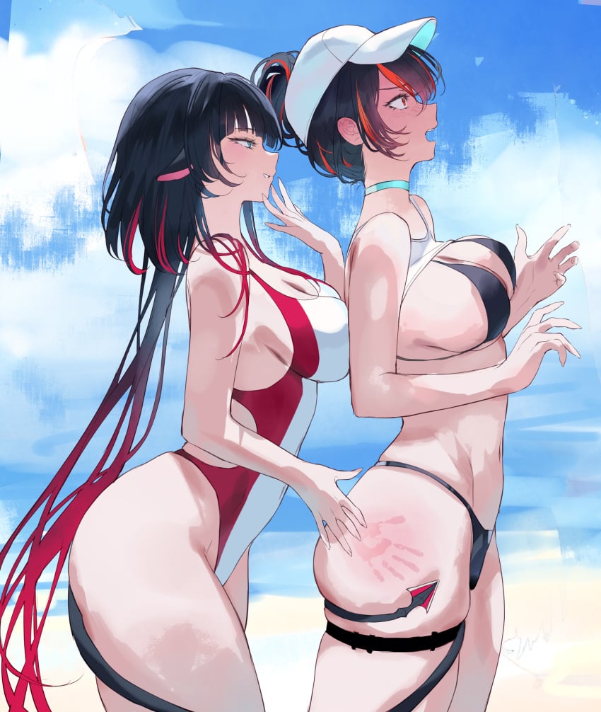 beach bikini jane_doe_(zenless_zone_zero) qiandaiyiyu slap_mark slapping_ass tagme zenless_zone_zero zhu_yuan