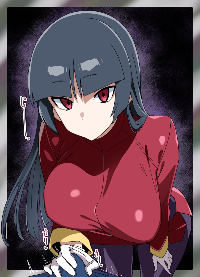 bent_over big_breasts blank_eyes breasts bulge bulge_grab bulge_through_clothing clothed emotionless empty_eyes expressionless grabbing_bulge handjob hiyoko_spot looking_at_viewer pokemon pov sabrina_(pokemon)