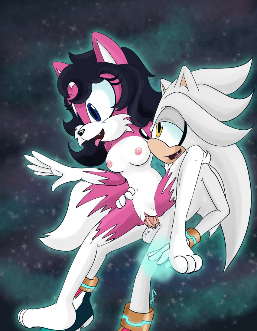 background ballsack belly_button blue_eyes boots breasts chest_fur chinry cuffs dark_hair eyelashes eyeliner feet female_fox fox fucking gloves glow grey_fur half_closed_eyes happy hedgehog nipples oc oerba_yun_fang original_character penis penis_in_pussy pink_fur sex shoes signature silver_the_hedgehog smiling sonic_(series) sonic_oc space spines star_jackson tail telekinesis telekinetic_sex tongue_out veins_on_dick vixen white_fur yellow_eyes