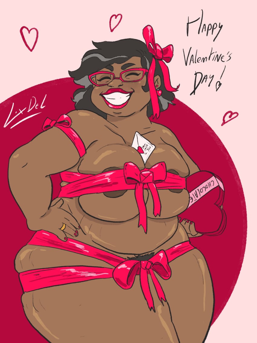 1girls brown_hair camila_noceda chubby chubby_female completely_nude completely_nude_female dark-skinned_female dark_skin disney disney_channel gift_wrapped latina lixdel_drawing mature mature_female milf mother plump the_owl_house valentine's_day