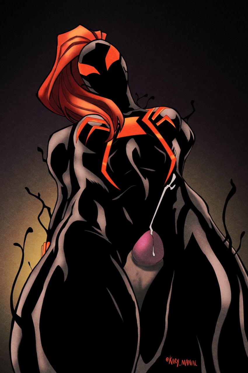 black_widow_(marvel) cum cumming erection female female_focus interspecies_sex karymaniac male marvel penis ponytail red_hair sliver-widow symbiote thigh_sex