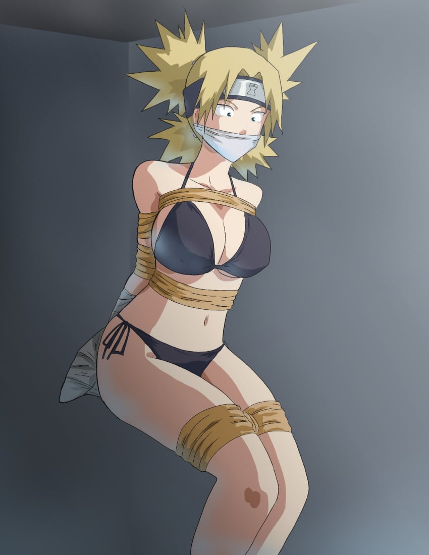 1girls bikini bikini_bottom bikini_only bikini_top black_bikini black_bikini_bottom black_bikini_only black_bikini_top bondage boobs breasts damsel_in_distress female female_only female_solo gagged heroine_in_trouble naruto naruto_(series) otm_gag racso_art solo solo_female solo_only temari tied_up