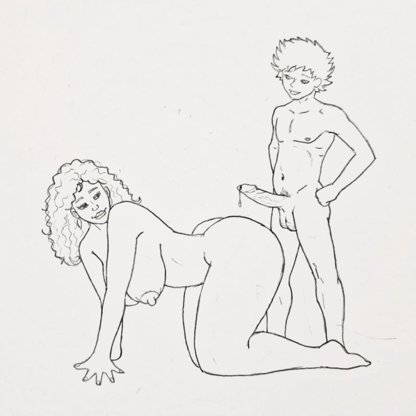 1boy 1girls 2d 2d_(artwork) age_difference all_fours artist_upload big_ass big_breasts breasts curly_hair drevan erection fanart huge_breasts imminent_sex interracial large_breasts line_art monochrome ms._pamela nude pencil_(artwork) precum self_upload simple_background size_difference small_waist spiky_hair teacher_and_student tim_(melkor_mancin) traditional_media_(artwork) voluptuous