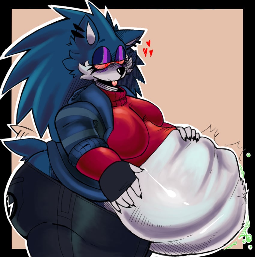 1female big_ass big_belly big_breasts big_thighs clothed female hedgehog inflation lopboop600 mobian_(species) nailea nailea_burnhog sonic_(series) sonic_the_hedgehog stomach_noises tailwag tongue_out vore