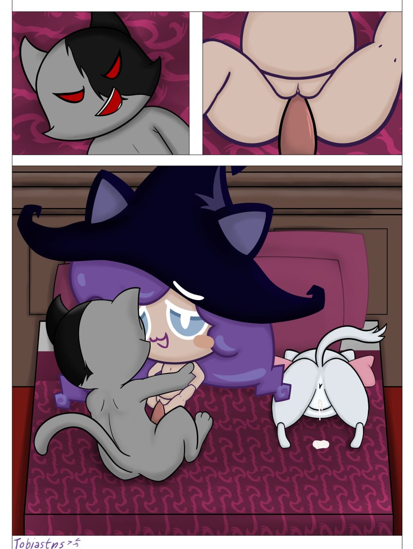 absurd_res anthro bad_kit_(fortnite) bodily_fluids cookie_run cum disney domestic_cat duo epic_games felid feline felis female feral fortnite genital_fluids genitals group hi_res kit_(fortnite) male mammal marie_(aristocats) penis the_aristocats tobiastns trio witchberry_cookie