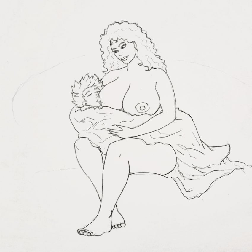 1boy 1girls 2d 2d_(artwork) age_difference artist_upload big_breasts breast_sucking breastfeeding breasts breasts_out closed_eyes curly_hair drevan earrings fanart huge_breasts interracial large_breasts line_art long_hair monochrome ms._pamela nipples pencil_(artwork) self_upload simple_background spiky_hair teacher_and_student tim_(melkor_mancin) traditional_media_(artwork)