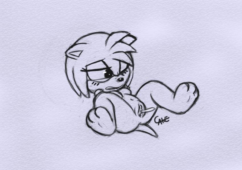 amy_rose breasts egotapenyaku female furry hands_behind_head pussy sketch sonic_(series) sonic_the_hedgehog_(series)